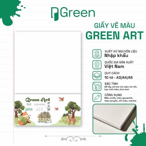 Tệp giấy vẽ chì màu học sinh Green Art (185gsm)