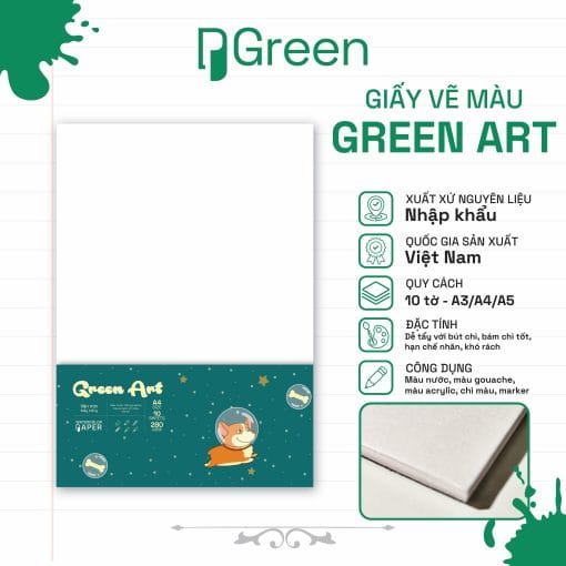 Tệp giấy vẽ chì màu học sinh Green Art (280gsm)