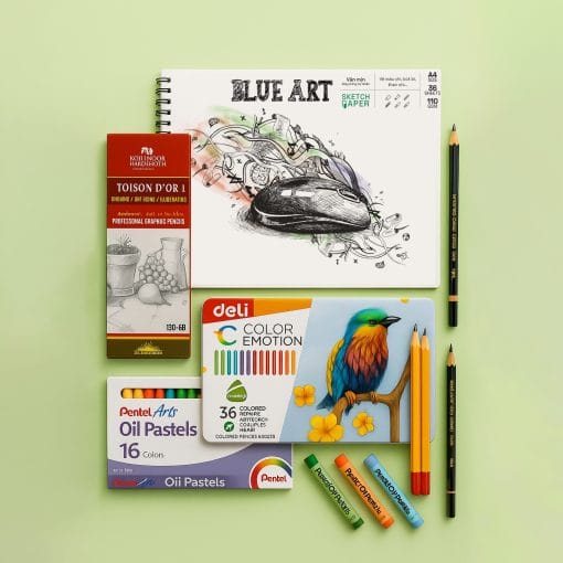 Combo Giấy Vẽ Sketch Paper 110gsm + Bút Chì Tiệp KOH-I-NOOR – Vẽ Phác Họa, Tô Bóng, Chân Dung – Tặng Học Sinh, Sinh Viên Mỹ Thuật