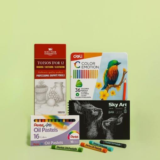Combo Bút Chì Than Trắng Charcoal White + Giấy Vẽ Đen Sky Art 200gsm – Vẽ Nổi Trên Nền Tối – Tạo Highlight & Hiệu Ứng Ánh Sáng