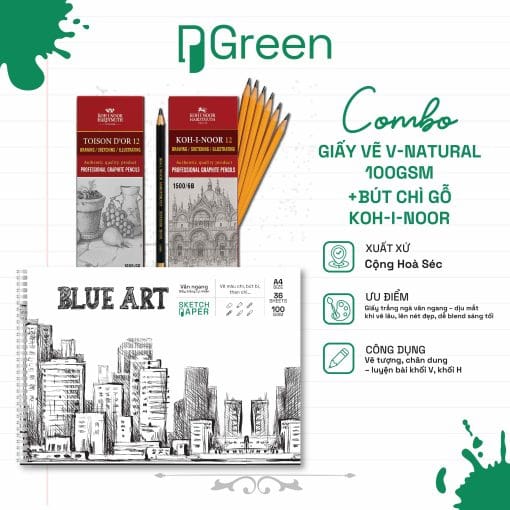 Combo Giấy Vẽ V-Natural 100gsm + Bút Chì Gỗ KOH-I-NOOR